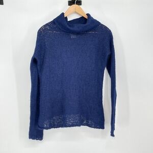 Anthropologie Alpaca Blend Open Knit Cowl Neck Sweater Blue XS‎ Cozy Soft
